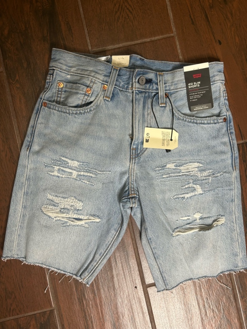 Levi’s Premium Denim Distressed Cut Off 412 Slim Shorts
